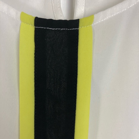 CHLOE K Sleeveless Blouse | Size Small | Sheer Lightweight Top | White w/ Neon & - Picture 5 of 8
